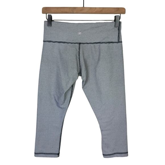 Lululemon Navy White Gingham Wunder Under Crop Mid Rise Workout Leggings - Picture 4 of 9